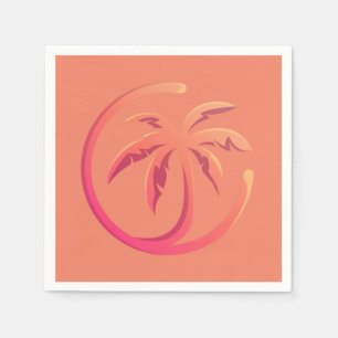 Mod Hot Pink Orange Palm Tree on Coral Napkins