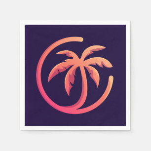 Mod Hot Pink Orange Palm Tree on Purple Napkins