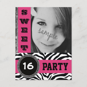 Mod Hot Pink Zebra Sweet 16 Party with Photo Invitation
