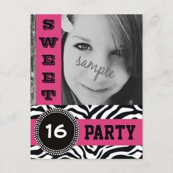 Mod Hot Pink Zebra Sweet 16 Party With Photo Invitation by PartyHearty at Zazzle