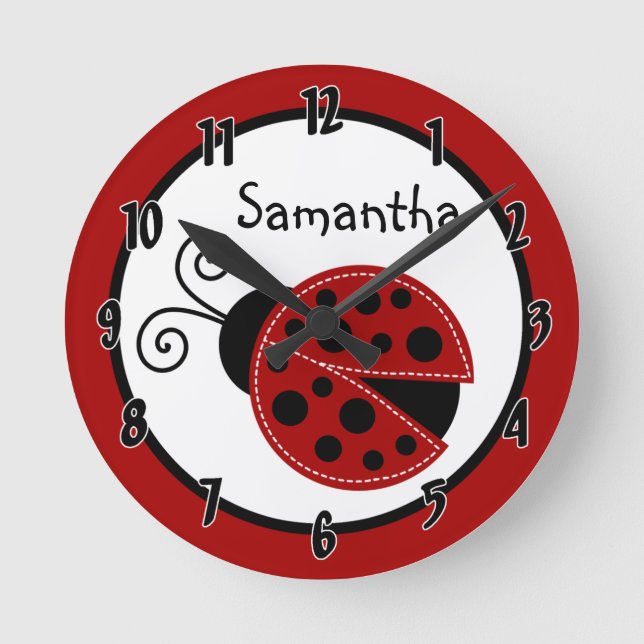 Mod Lady Bug Red Black Insect Personalized Clock (Front)