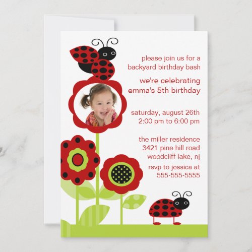 Mod Ladybug Bugs Photo Birthday Invitation