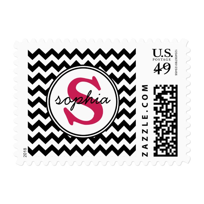 Mod Large Pink Monogram Chevron Pattern Stamps