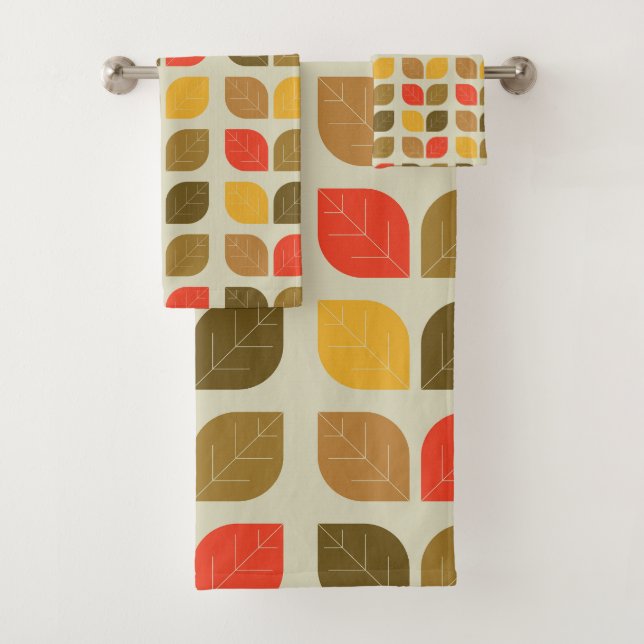 Mod Leaves Autumn Fall Geometric Pattern Bath Towel Set (Insitu)