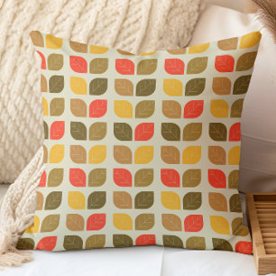Mod Leaves Autumn Fall Geometric Pattern Throw Pillow