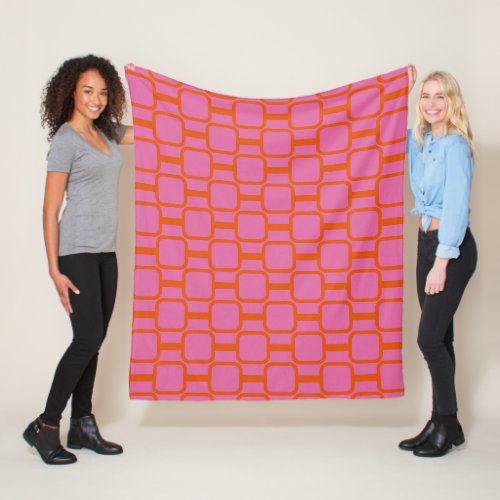Mod Links Geometric Pattern Bright Pink Fleece Blanket