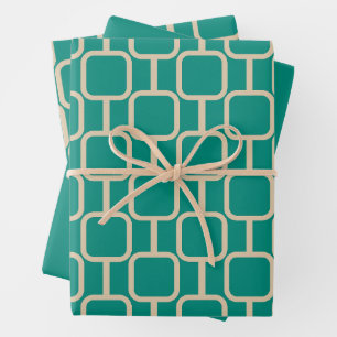 Mod Links Geometric Pattern in Mid Century Teal Wrapping Paper Sheets