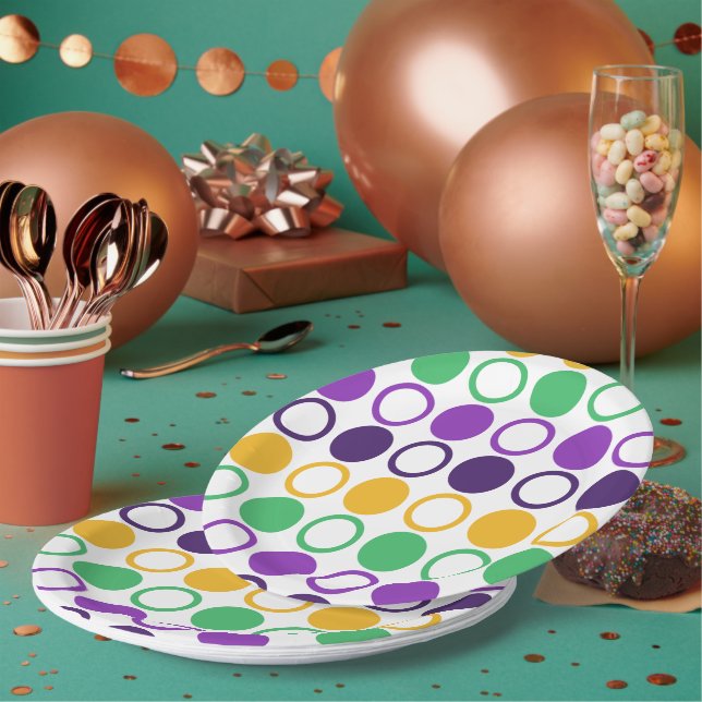 Mod Mardi Gras Dots Paper Plates (Multi)
