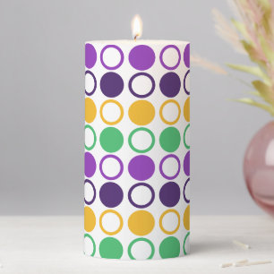 Mod Mardi Gras Dots Pillar Candle