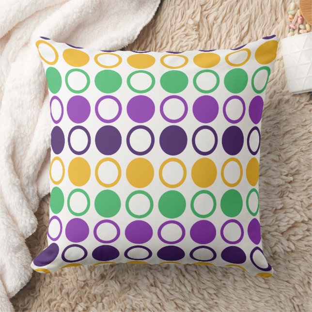 Mod Mardi Gras Dots Throw Pillow (Blanket)