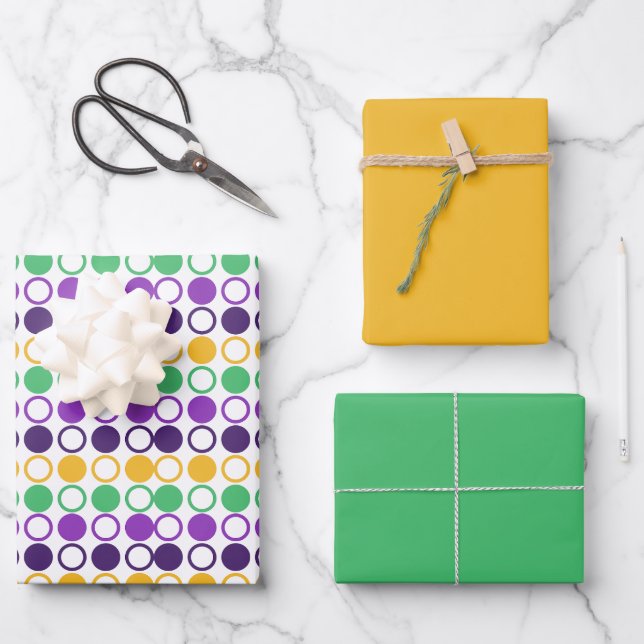 Mod Mardi Gras Dots Wrapping Paper Sheets (Front)