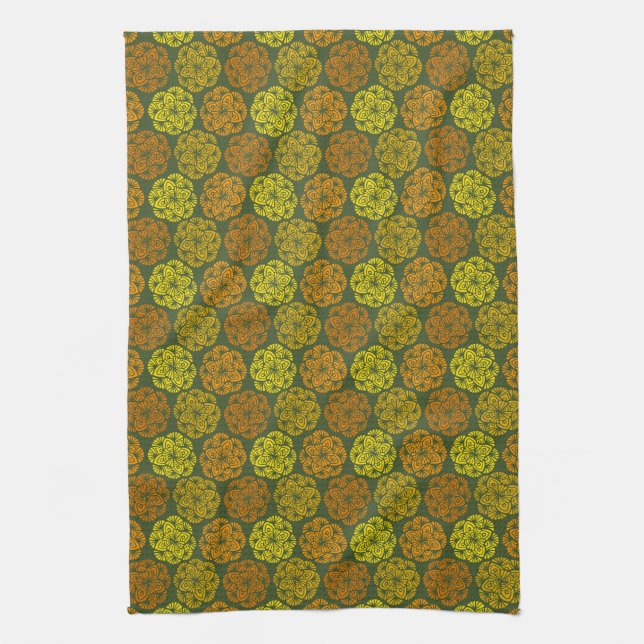 Mod Marigolds Floral Pattern Kitchen Towel (Vertical)