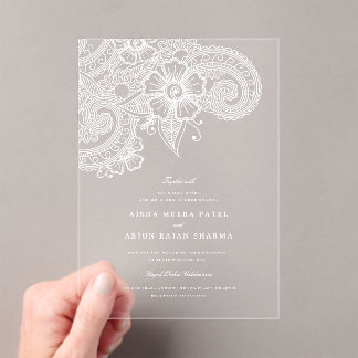 Mod Mehandi Clear Acrylic Wedding Invitation