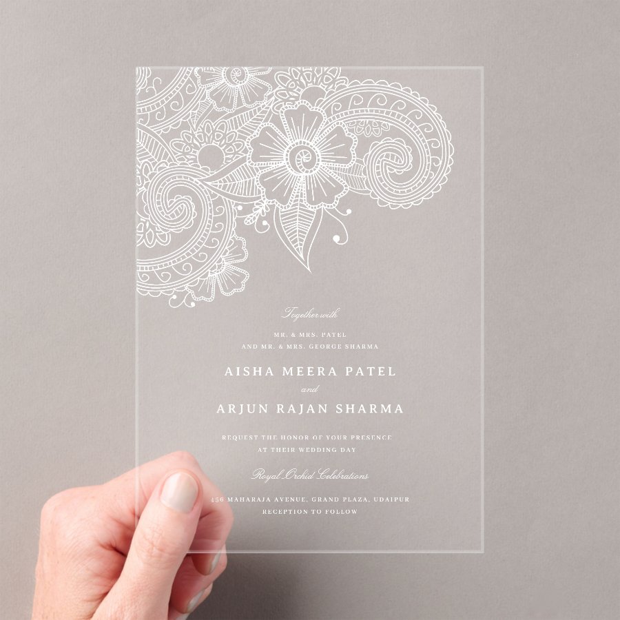 Mod Mehandi Clear Acrylic Wedding Invitation