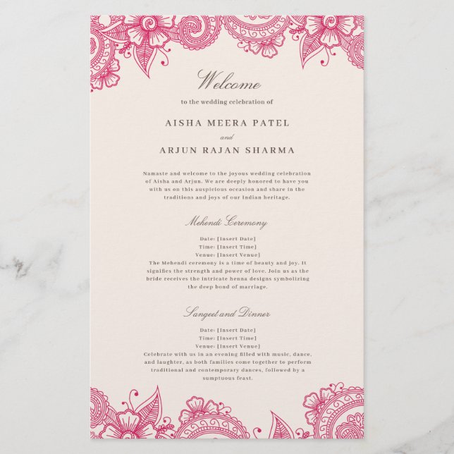 Mod Mehandi Traditional Indian Wedding Program (Front)