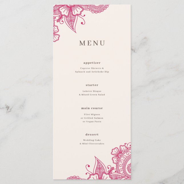 Mod Mehandi Wedding Dinner Menu (Front)