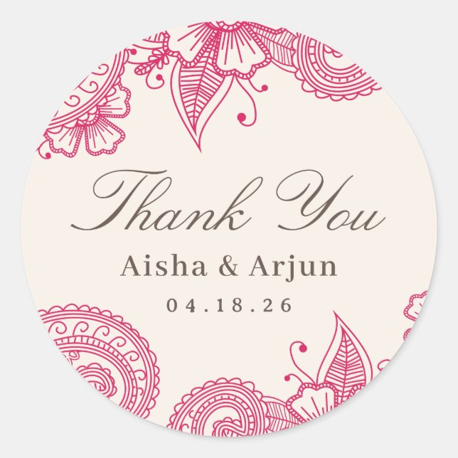 Mod Mehandi Wedding Favor Stickers (Front)