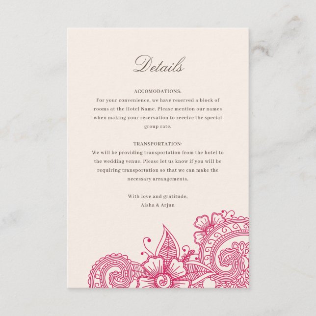 Mod Mehandi Wedding Information Insert Card (Front)