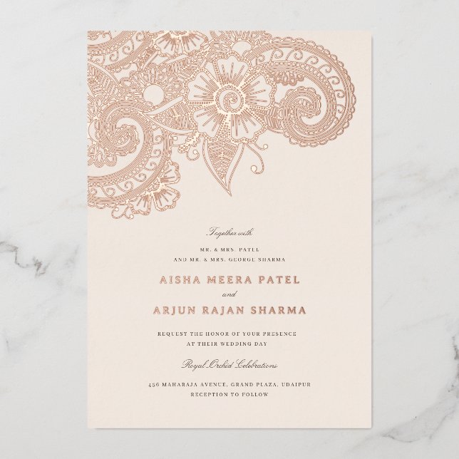 Mod Mehandi Wedding Invitation Foil Invitation (Front)