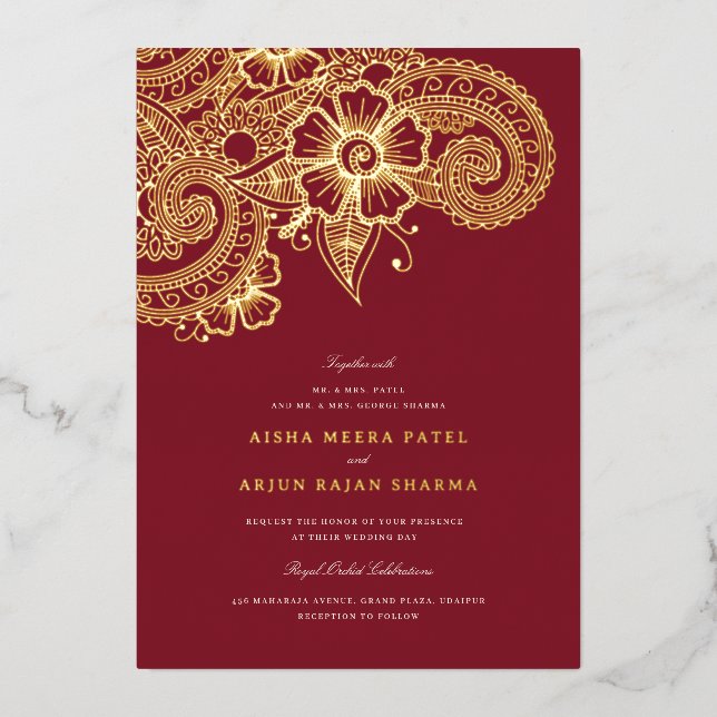 Mod Mehandi Wedding Invitation Foil Invitation (Front)