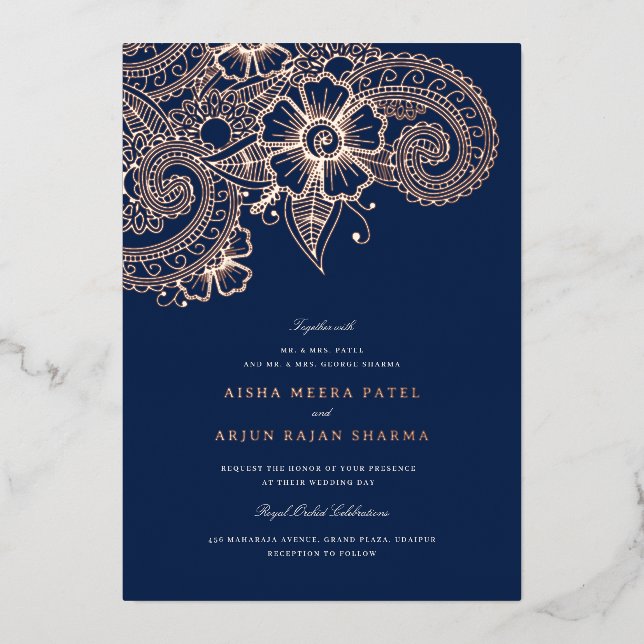 Mod Mehandi Wedding Invitation Foil Invitation (Front)