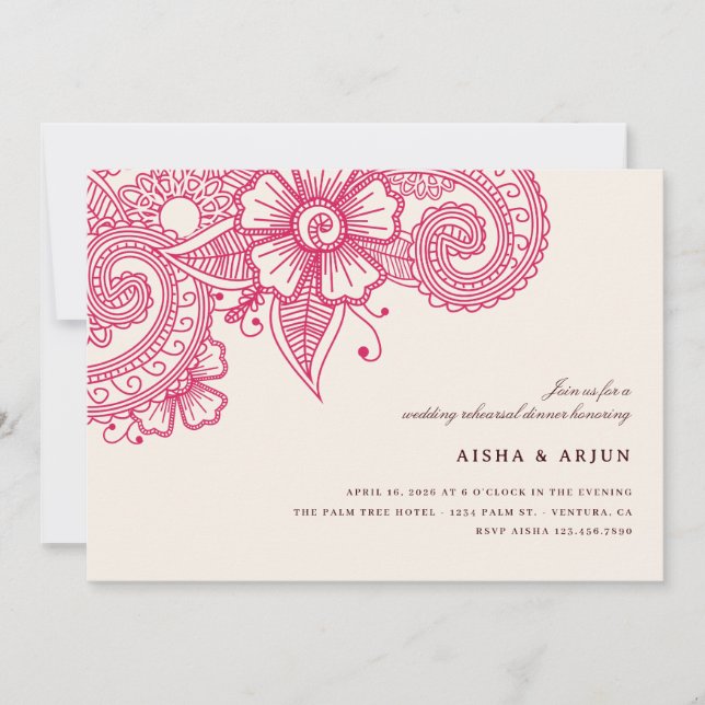 Mod Mehandi Wedding Rehearsal Dinner Invite (Front)
