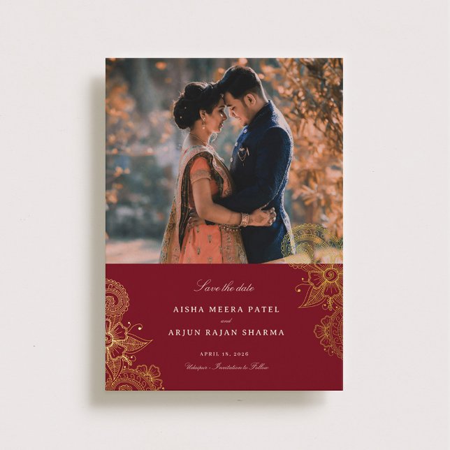 Mod Mehandi Wedding Save the Date Foil Invitation (Creator Uploaded)