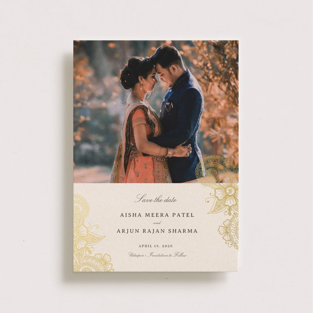 Mod Mehandi Wedding Save the Date Foil Invitation (Creator Uploaded)