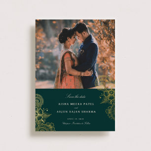 Mod Mehandi Wedding Save the Date Foil Invitation