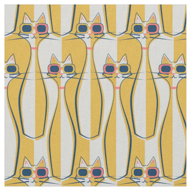 Simplified Cat Colorblock Mod Meow Retro Color Block Cats Fabric | Zazzle