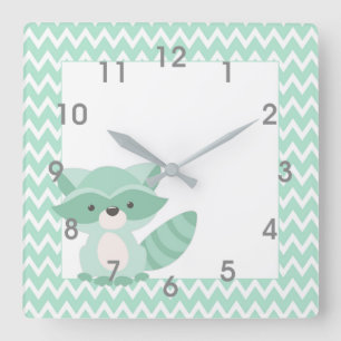 Mod Mint Chevron Raccoon Clock - nursery bedroom