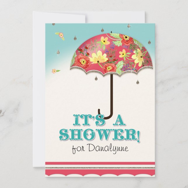 Mod Modern Floral Ranunculus Umbrella Baby Shower Invitation (Front)