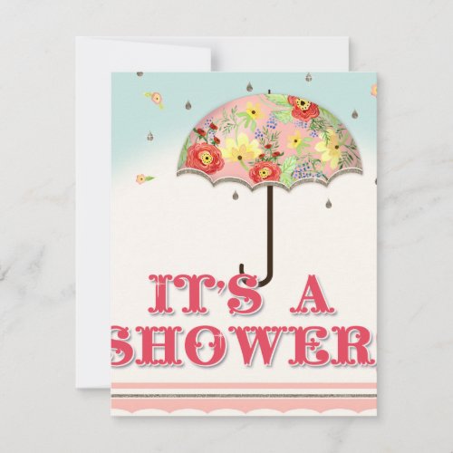 Mod Modern Floral Ranunculus Umbrella Baby Shower Custom Invitation