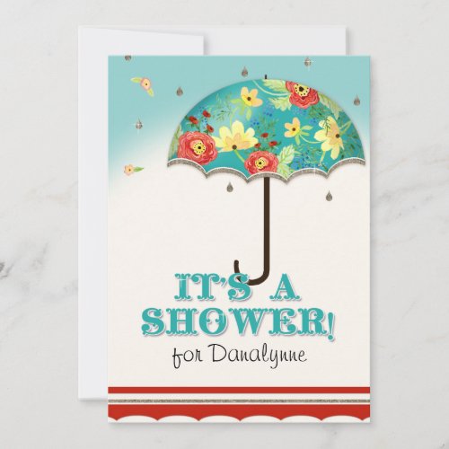 Mod Modern Floral Ranunculus Umbrella Baby Shower Custom Invites
