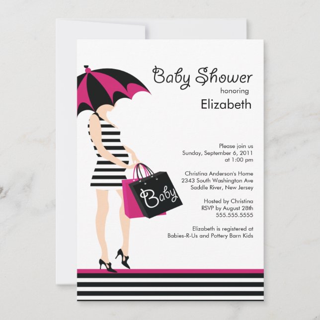 Mod Mom Baby Girl Shower Trendy Black & Hot Pink Invitation (Front)