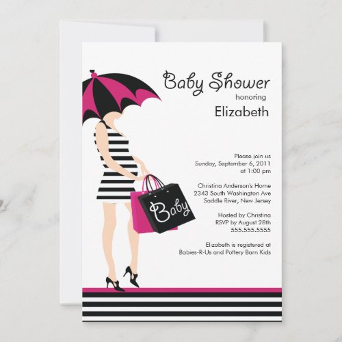 Mod Mom Baby Girl Shower Trendy Black &amp; Hot Pink Personalized Invitation