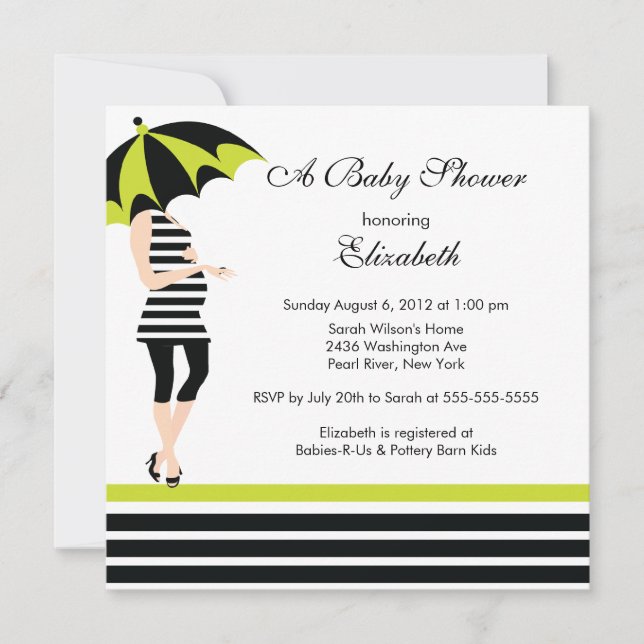 Mod Mom Baby Girl Shower Trendy Black & Lime Invitation (Front)