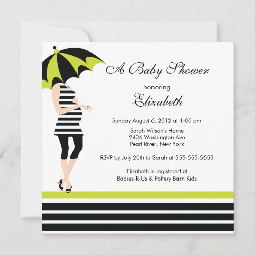 Mod Mom Baby Girl Shower Trendy Black &amp; Lime Invite
