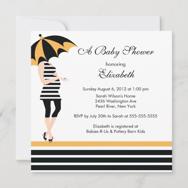 Mod Mom Baby Girl Shower Trendy Black & Orange Invitation (Front)