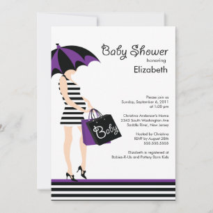 Mod Mom Baby Girl Shower Trendy Black & Purple Invitation