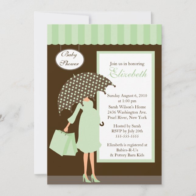 Mod Mom Baby Shoppe Baby Shower Mint Green Invitation (Front)