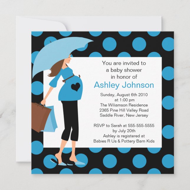 Mod Mom Blue Boy Baby Shower Invitation (Front)