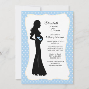 Mod Mom Twins Baby Shower Blue Boys Invitation