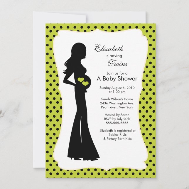 Mod Mom Twins Baby Shower Boy Girl Green Invitation (Front)