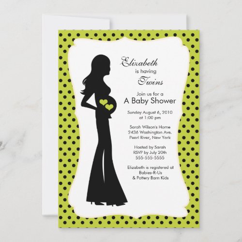 Mod Mom Twins Baby Shower Boy Girl Green Custom Invitations