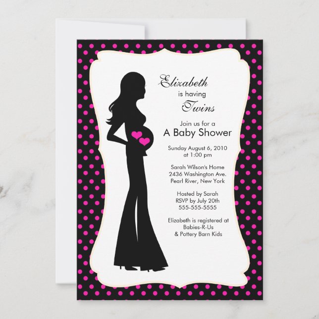 Mod Mom Twins Baby Shower Girls "hot pink" Invitation (Front)