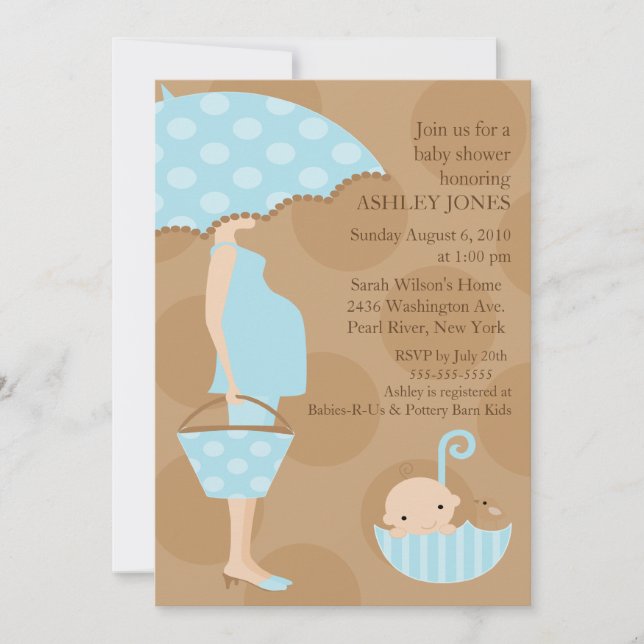 Mod Mom Umbrella Boy Baby Shower Invitation (Front)
