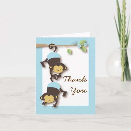 Mod Monkey Baby Boy Blue Thank You Card