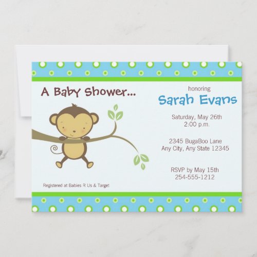 Mod Monkey Baby Shower Invitations - Blue