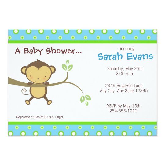 Mod Monkey Baby Shower Invitations - Blue